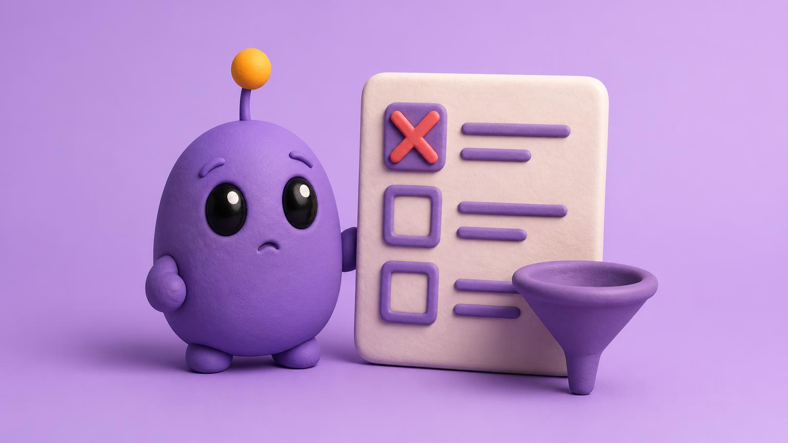 Mascot illustration of a disqualified survey checklist
